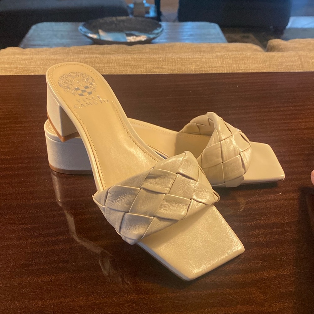 VinceCamuto bone white mules. Leather is soft and excellent condition.